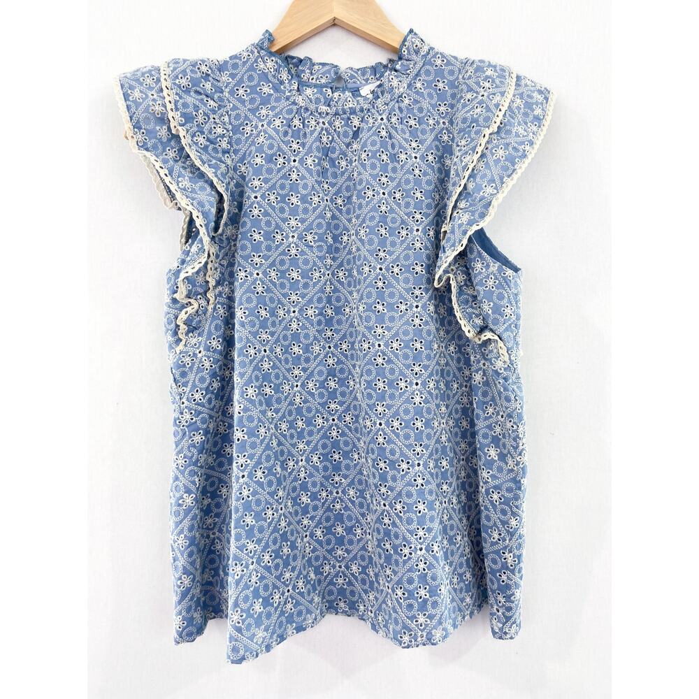 Embroidered Eyelet Ruffle Sleeve Top size Small Boho Coquette